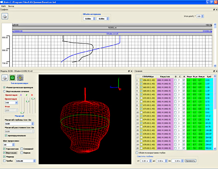 Processing software: one of the possible combinations of windows when working with a program for processing scanning results